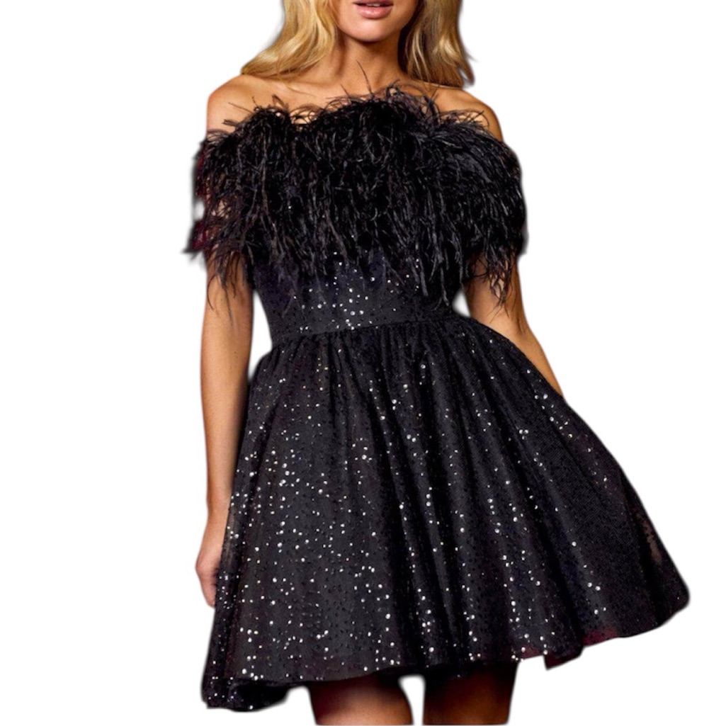 Sherri Hill 55113 Strapless Dress Ostrich Feather Sequin Encrusted A-Line 14